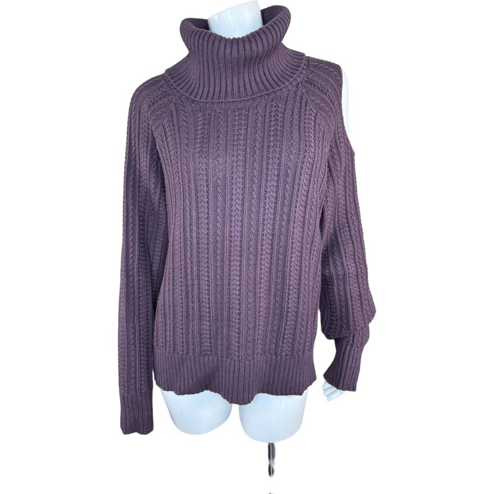 Studio Park Shawn Killinger Cold Shoulder Cable Knit Sweater Huckleberry Large